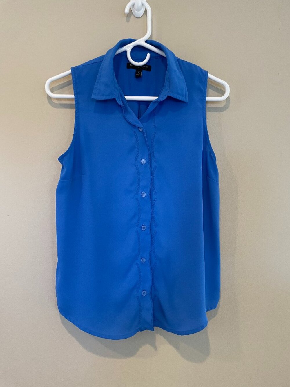 Banana Republic Petite Cobalt Blue Sleeveless Blouse Soutache Trim SP